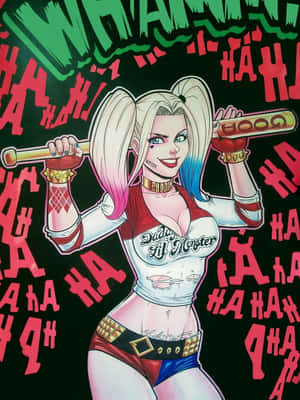 Harley Quinn Swinging Her Iconic Baseball Bat Wallpaper