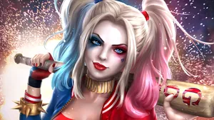 Harley Quinn Swings Her Iconic Baseball Bat In An Action-packed Scene Wallpaper