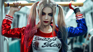 Harley Quinn Swining Her Signature Baseball Bat In Style. Wallpaper