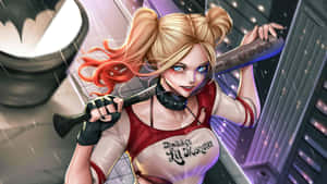 Harley Quinn Wielding Her Iconic Baseball Bat Wallpaper