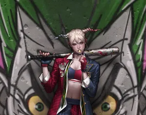 Harley Quinn Wielding Her Iconic Baseball Bat Wallpaper