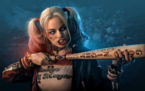 Harley Quinn Wielding Her Iconic Baseball Bat In Action Wallpaper