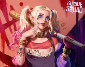 Harley Quinn Wielding Her Iconic Baseball Bat In Style Wallpaper