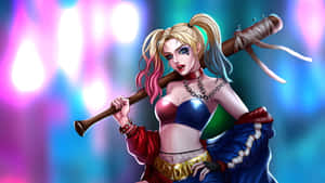 Harley Quinn Wielding Her Signature Baseball Bat Wallpaper