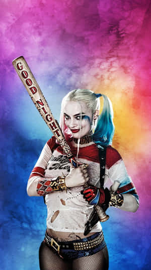 Harley Quinn Wielding Her Signature Baseball Bat With A Fierce Expression Wallpaper