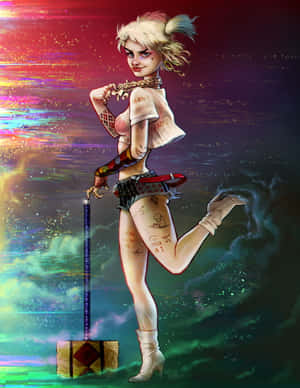 Harley Quinn Wielding Her Signature Hammer Wallpaper