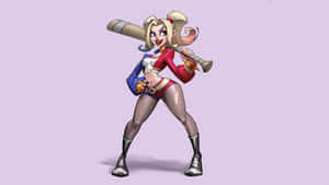 Harley Quinn With Her Signature Baseball Bat In Action Wallpaper