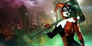 Harley Quinn With Mallet In Gotham City Wallpaper