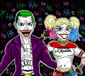 Harley Quinnand Joker Cartoon Artwork Wallpaper