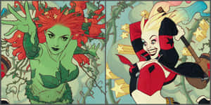 Harley Quinnand Poison Ivy Artwork Wallpaper