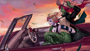 Harley Quinnand Poison Ivy Road Trip Wallpaper