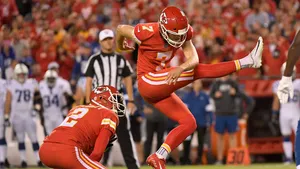 Harrison Butker Kicking Field Goal Wallpaper