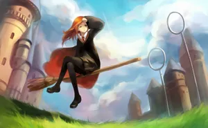 Harry Potter And The School Of Hogwarts Play Out The Magical Sport Of Quidditch Wallpaper