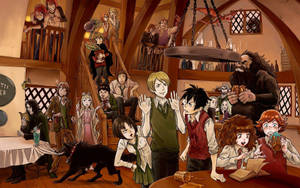 Harry Potter Anime Characters At Hogsmeade Wallpaper