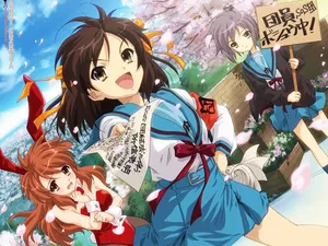Haruhi Suzumiya And Friends Enjoying A Moment Together Wallpaper