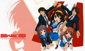 Haruhi Suzumiya And Her Friends Enjoying Their School Life Wallpaper