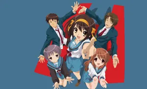 Haruhi Suzumiya And Sos Brigade Members In A Captivating Anime Wallpaper Wallpaper