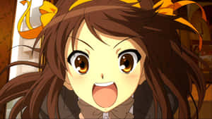 Haruhi Suzumiya In A Cheerful Pose Wallpaper