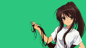 Haruhi Suzumiya Posing Cheerfully With Her Friends Against A Scenic Backdrop. Wallpaper