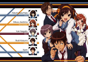 Haruhi Suzumiya Standing In A Dramatic Pose Against A Vibrant Background Wallpaper