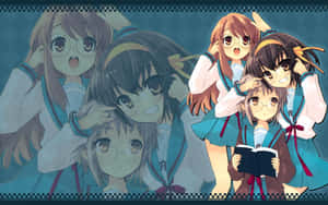 Haruhi Suzumiya With Her Sos Brigade Members Wallpaper