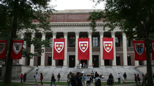 Harvard University Widener Library With Banners Wallpaper