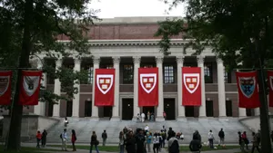Harvard University Widener Library With Banners Wallpaper