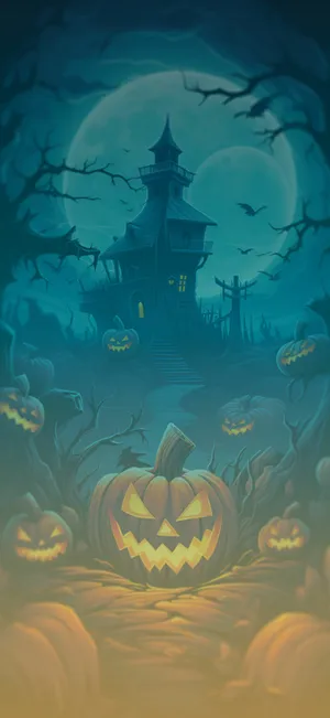 Haunted Houseand Jack O Lanterns Wallpaper