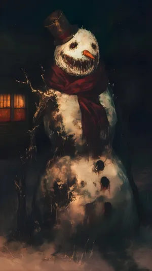 Haunted Snowman In Dark Wallpaper