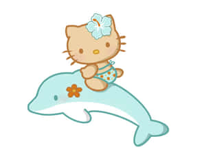 Hawaiian Hello Kitty Riding Dolphin Wallpaper