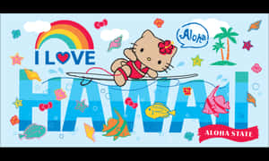 Hawaiian Hello Kitty Surfing Wallpaper