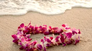 Hawaiian Lei On Sandy Beach Wallpaper