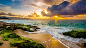 Hawaiian Sunset Beach Scene Wallpaper