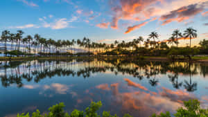 Hawaiian Sunset Over Lagoon Wallpaper