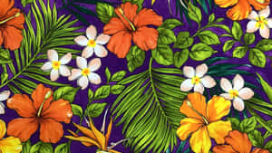 Hawaiian Tropical Floral Pattern Wallpaper