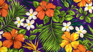 Hawaiian Tropical Floral Pattern Wallpaper