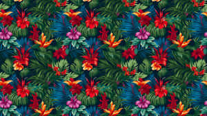 Hawaiian Tropical Floral Pattern Wallpaper