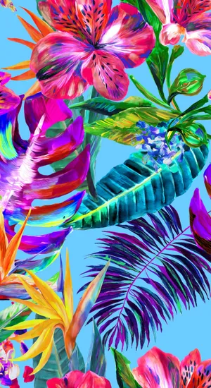 Hawaiian Tropical Floral Pattern Wallpaper