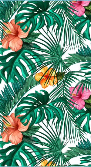 Hawaiian Tropical Floral Pattern Wallpaper