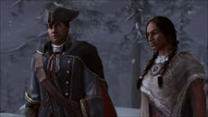 Haytham_ Kenway_and_ Companion_in_ Snowy_ Forest Wallpaper