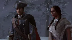 Haytham_ Kenway_and_ Companion_in_ Snowy_ Forest Wallpaper