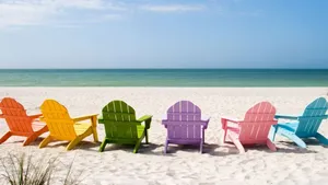Hd Beach With Rainbow Chairs Wallpaper