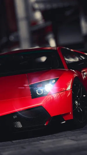 Hd Red Car With Open Car Lights Wallpaper