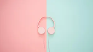 Headphones In Pink And Blue Pastel Aesthetic Desktop Wallpaper