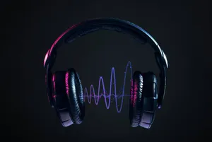 Headphones With Sound Waves On A Black Background Wallpaper