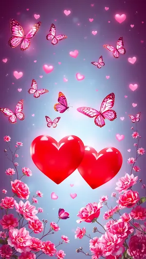 Hearts And Butterflies In Love Smartphone Wallpaper Wallpaper