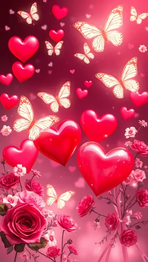 Hearts And Butterflies In Love Smartphone Wallpaper Wallpaper