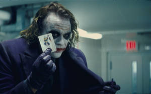 Heath Ledger Joker Card Exit Sign Wallpaper