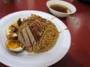 Heavenly Singaporean Dish Duck Rice Dutch Angle Shot Wallpaper