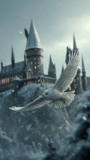 Hedwig Flying Over Hogwarts Wallpaper